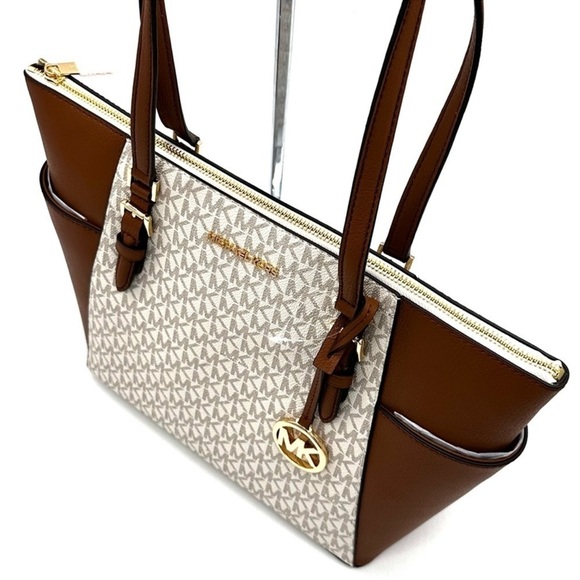 Michael Kors Large Charlotte Tote Bag & Large Double Zip Wallet Vanilla/Brown - Picture 6 of 14